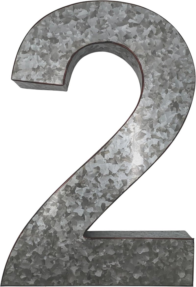 Science Purchase 20" Metal Number 2 (Two) Wall Decor, Silver with Rusted Edges, Galvanized Wall Mountable Decoration for Country, Mid-Century, or Farmhouse Themed Room or Event - Image 3